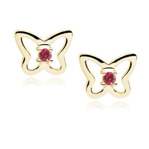 Cercei argint placati cu aur galben fluturasi cu pietre rosii DiAmanti Z0695EG_RU-DIA (Argint 925‰ 1,1 g.)